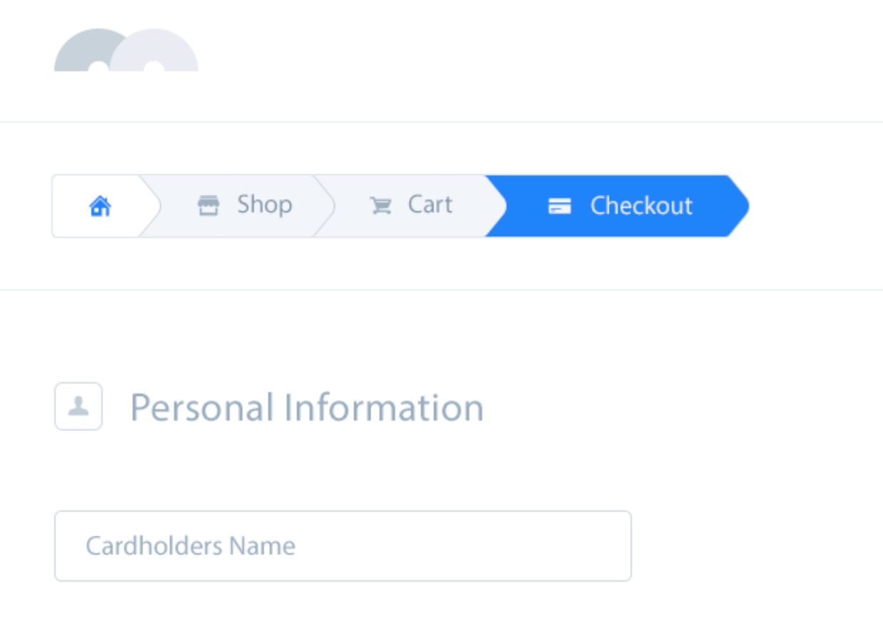 A breadcrumb bar showing three steps to checkout