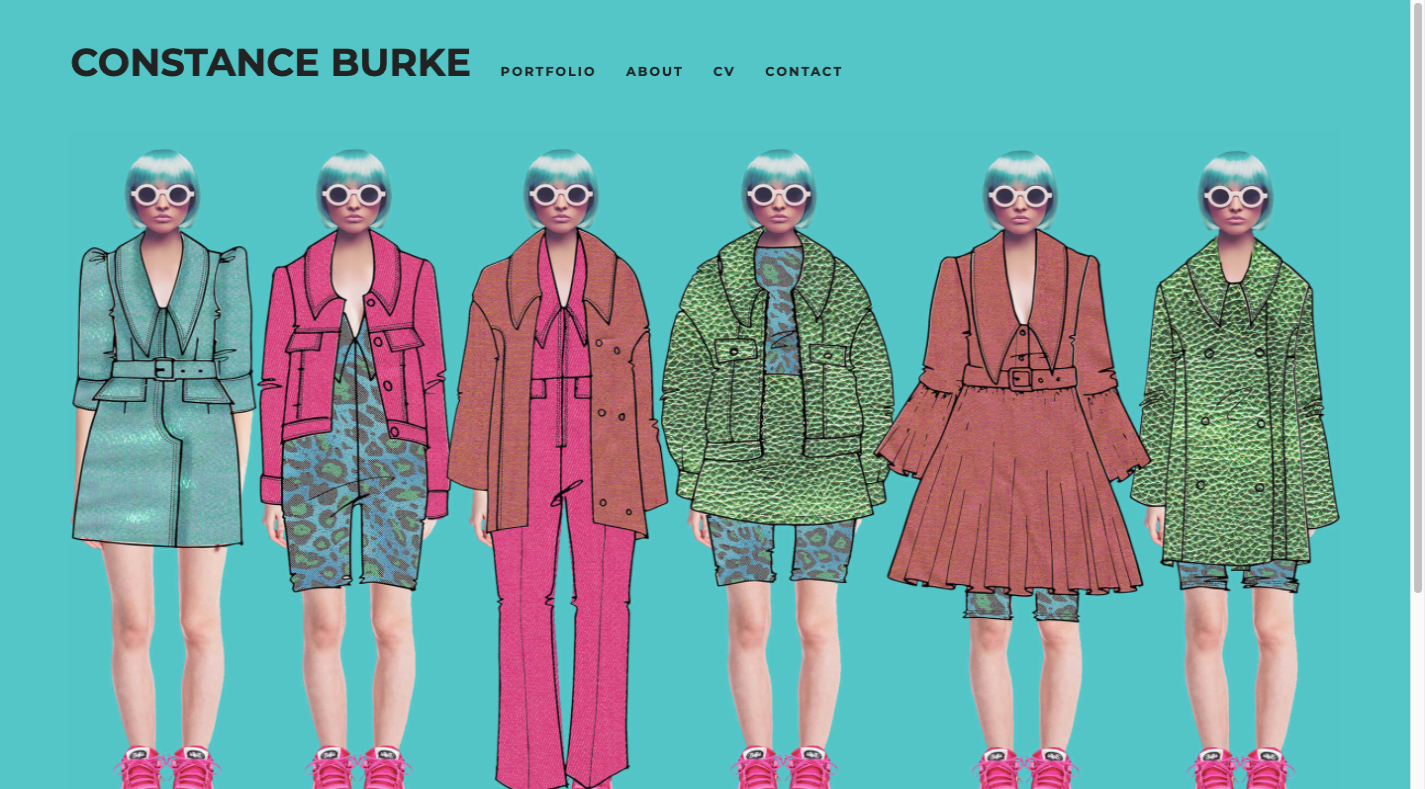 A screenshot of the Constance Burke website: six women wearing an assortment of clothes