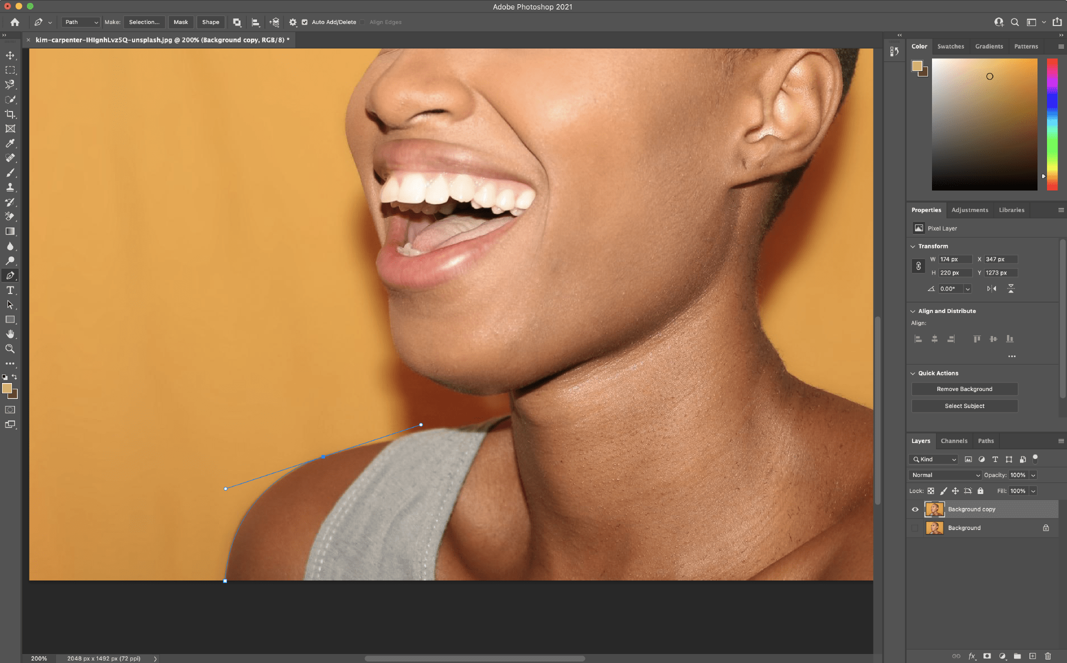 Remove a background in Photoshop using the Pen Tool